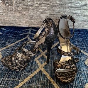 Guess Lace & Glitter Strappy Heels